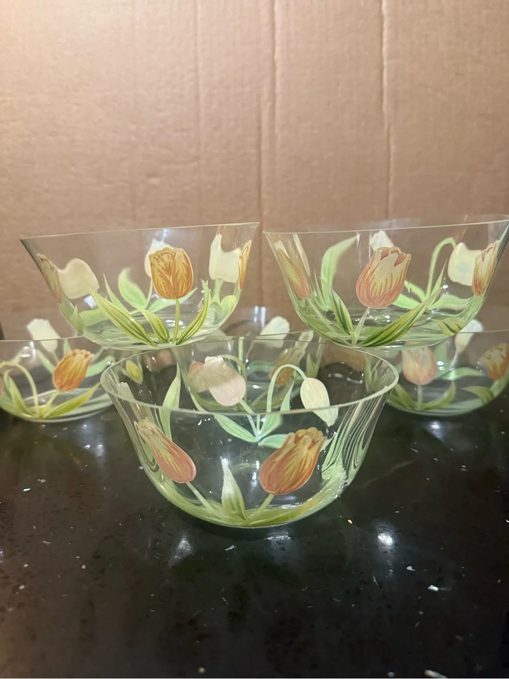Princess House Hand-Painted Tulip Glass Serving Bowl - Brown/Green